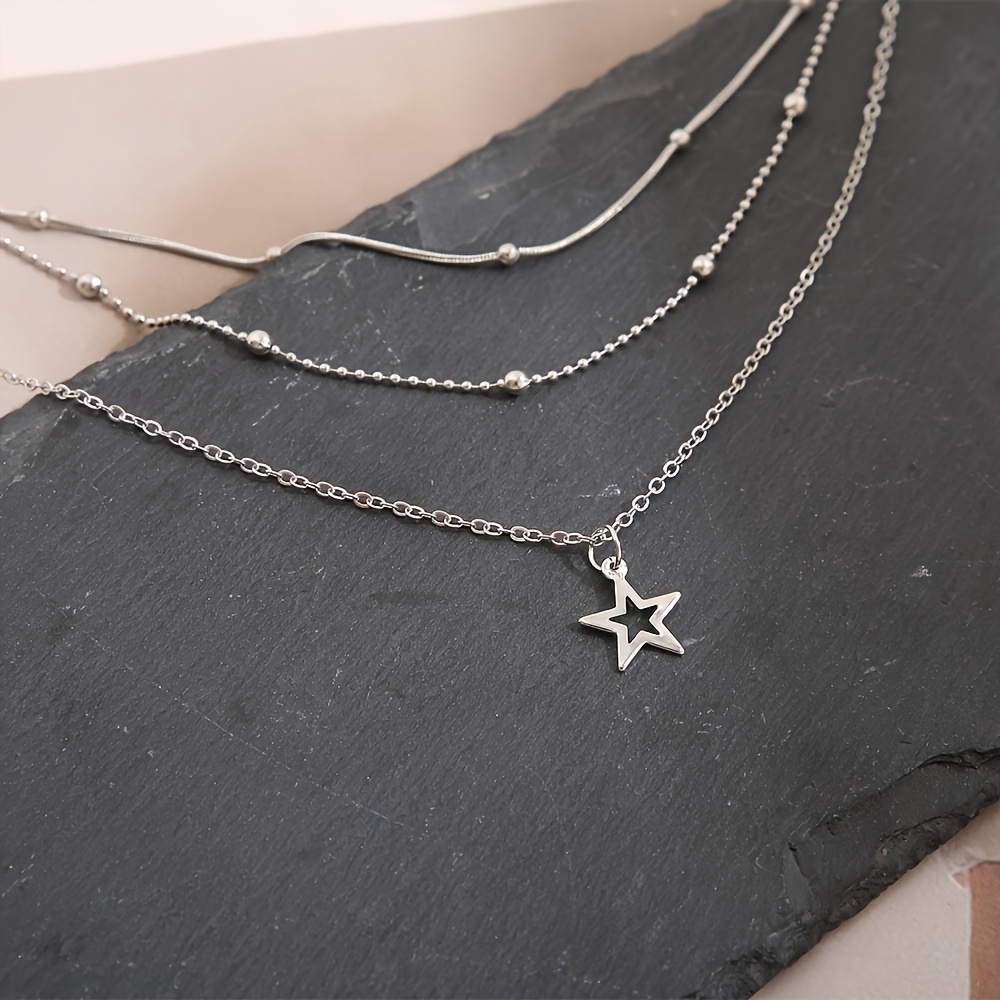 Women's Triple Layer Beaded Necklace with Star Pendant